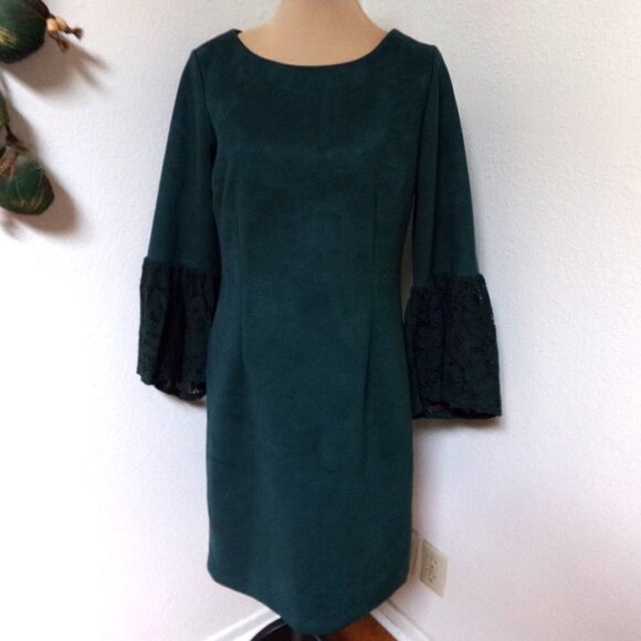 Nanette By Nanette Lepore Green Dress with Lace Bell Sleeves - Picture 2 of 6